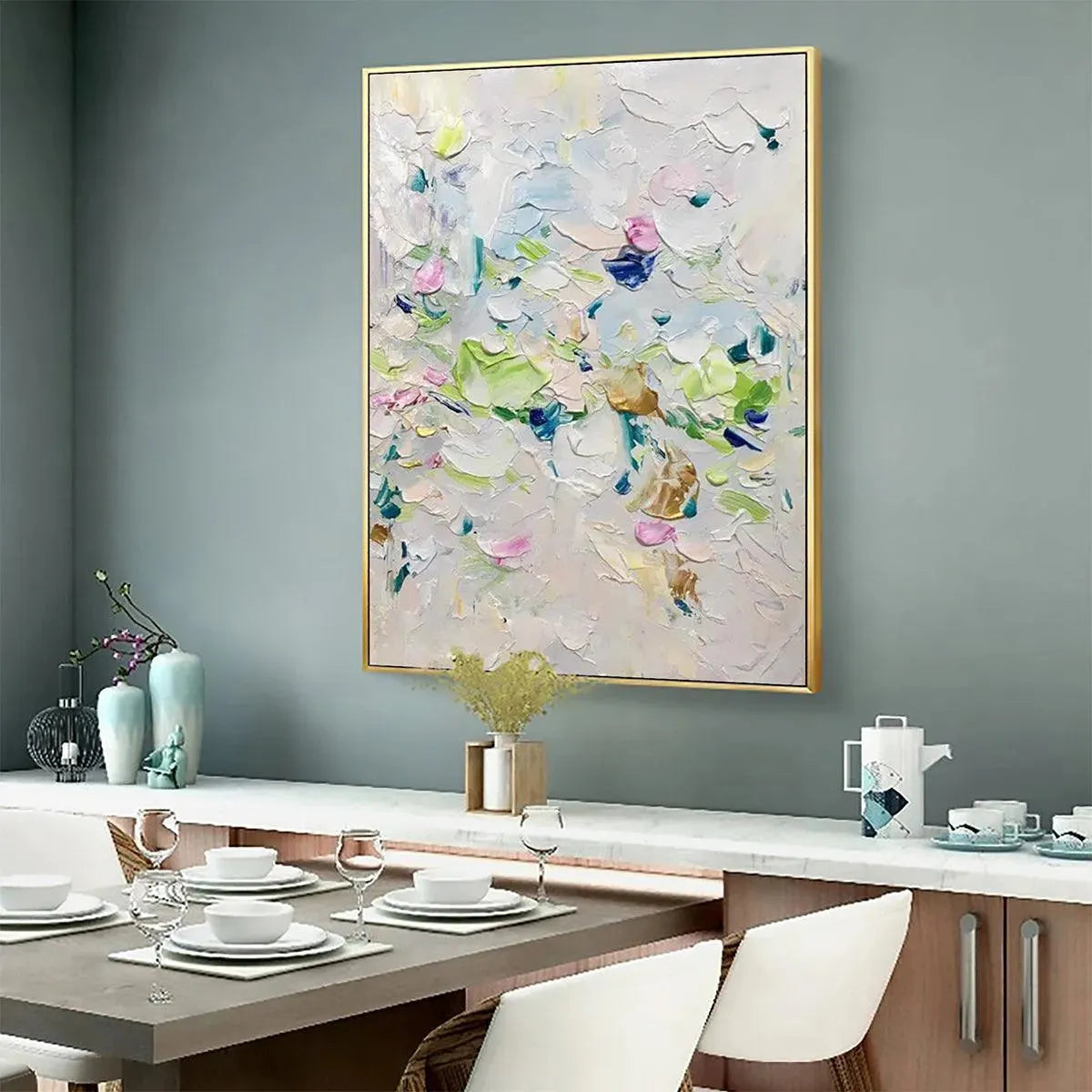 SPRING BLOSSOM: Textured Abstract Floral Painting in Light Pastel Colors - Image 6