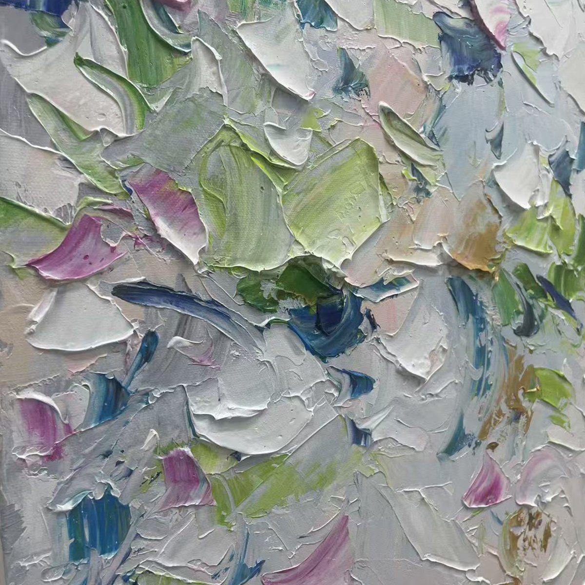 SPRING BLOSSOM: Textured Abstract Floral Painting in Light Pastel Colors - Image 3