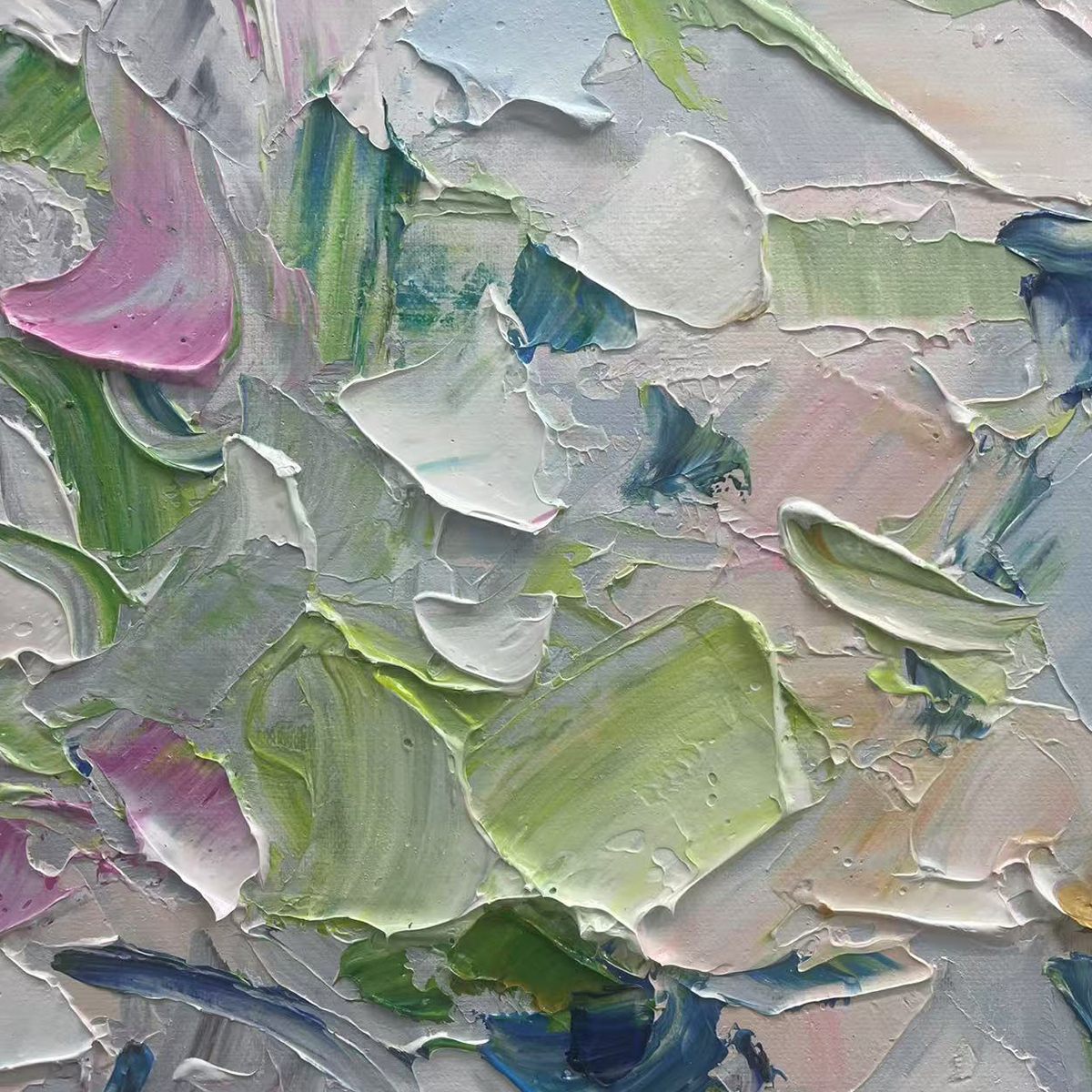 SPRING BLOSSOM: Textured Abstract Floral Painting in Light Pastel Colors - Image 5