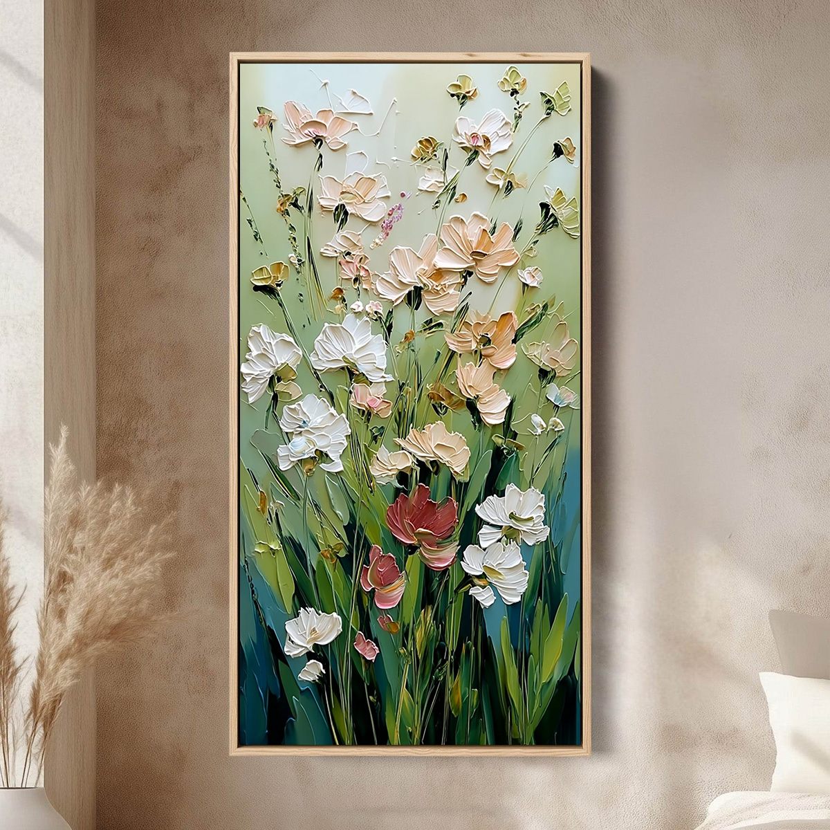 SPRING'S EMBRACE: Vertical Impasto Wildflower Meadow Painting - Image 2