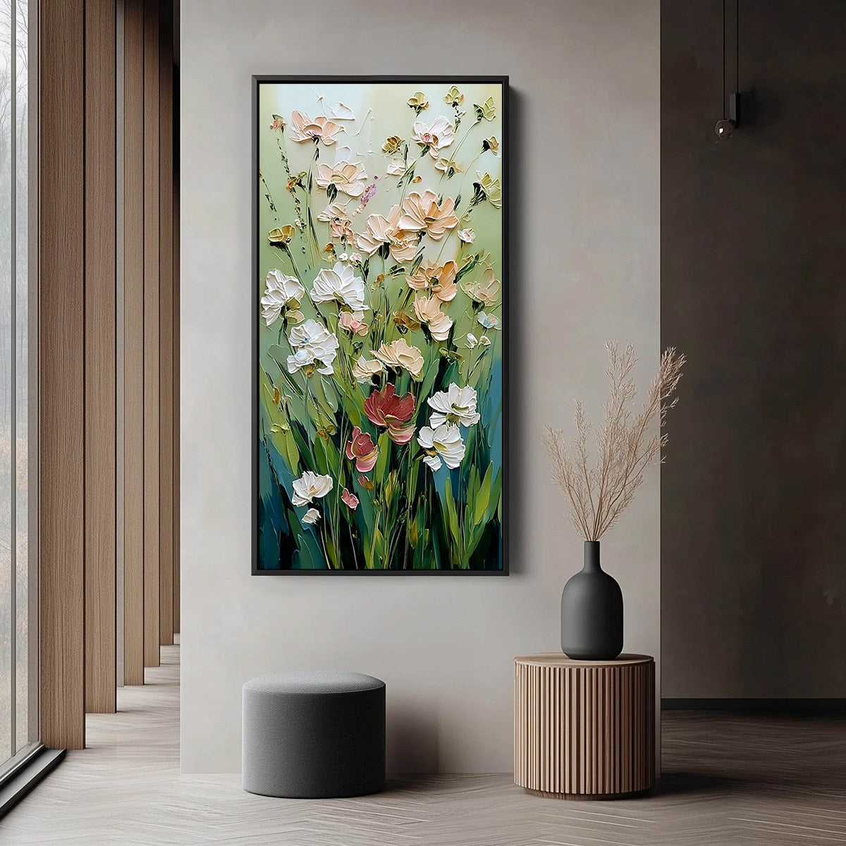 SPRING'S EMBRACE: Vertical Impasto Wildflower Meadow Painting - Image 6