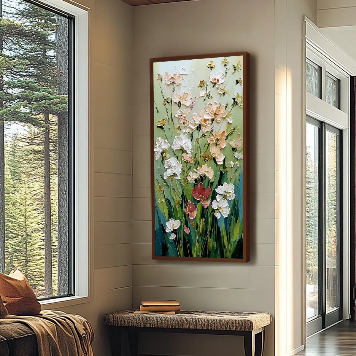 SPRING'S EMBRACE: Vertical Impasto Wildflower Meadow Painting - Image 7