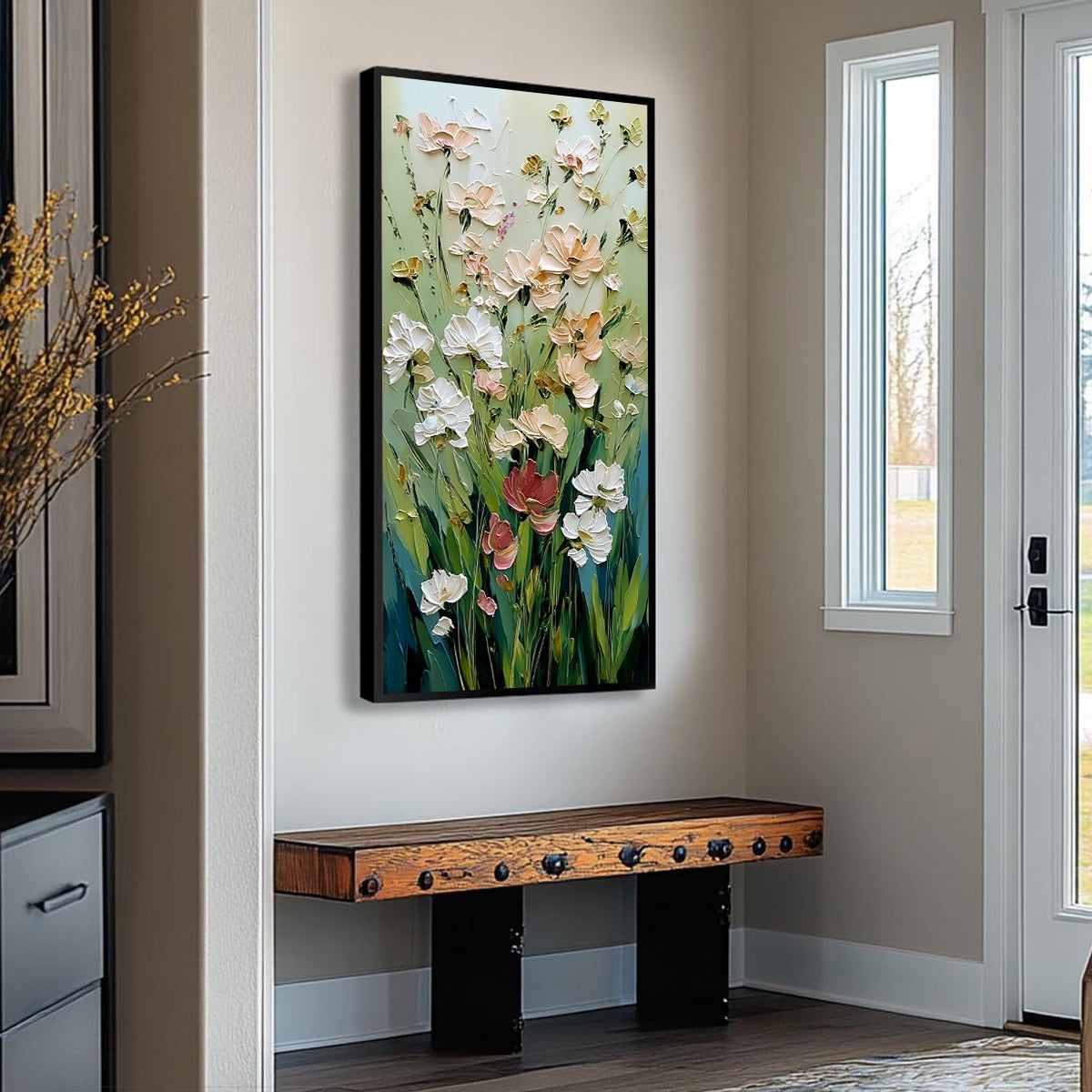 SPRING'S EMBRACE: Vertical Impasto Wildflower Meadow Painting - Image 8
