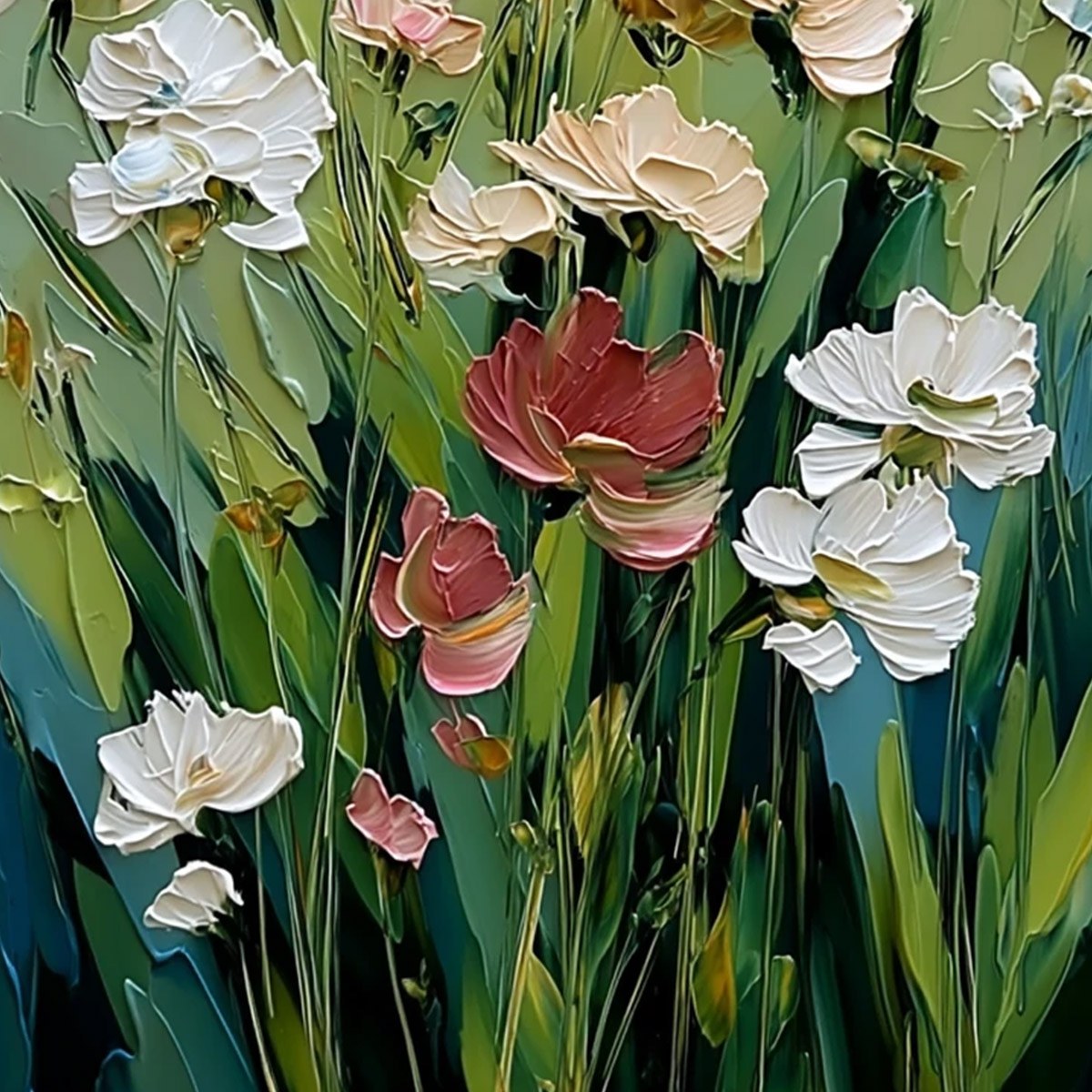SPRING'S EMBRACE: Vertical Impasto Wildflower Meadow Painting - Image 5