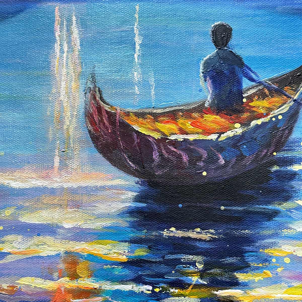 STARRY VOYAGE: Impressionist Nightscape Oil Painting in Blue - Image 6