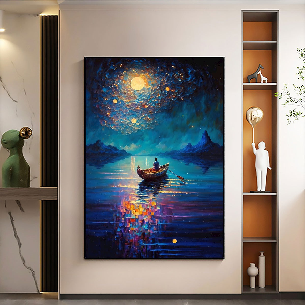 STARRY VOYAGE: Impressionist Nightscape Oil Painting in Blue - Image 2