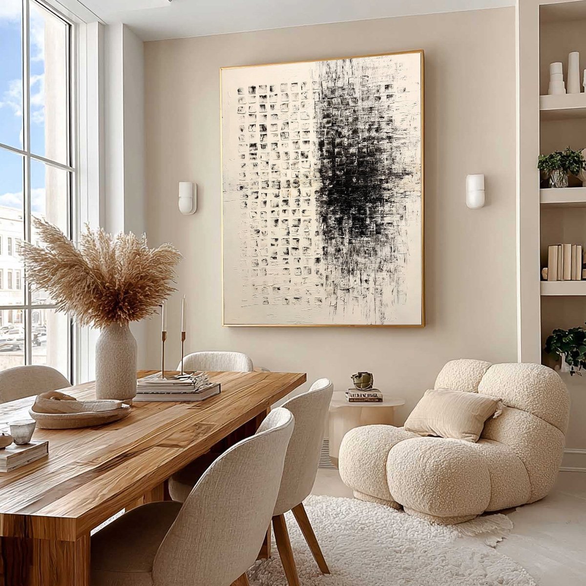 STATIC: Large Textured Black and White Minimalist Abstract Painting - Image 7