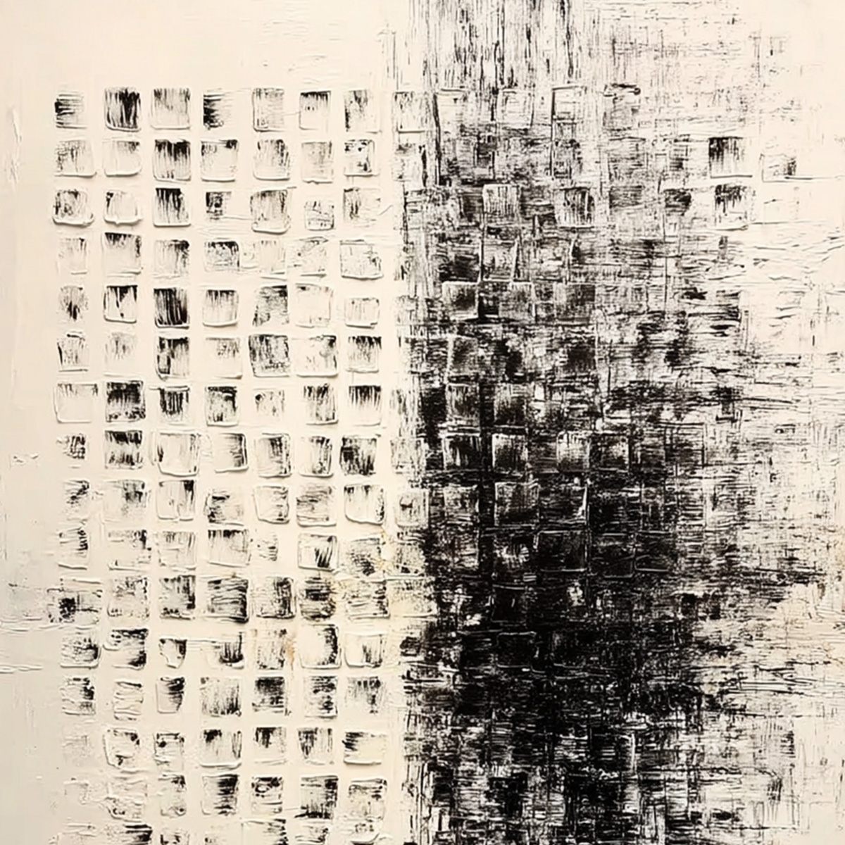 STATIC: Large Textured Black and White Minimalist Abstract Painting - Image 3