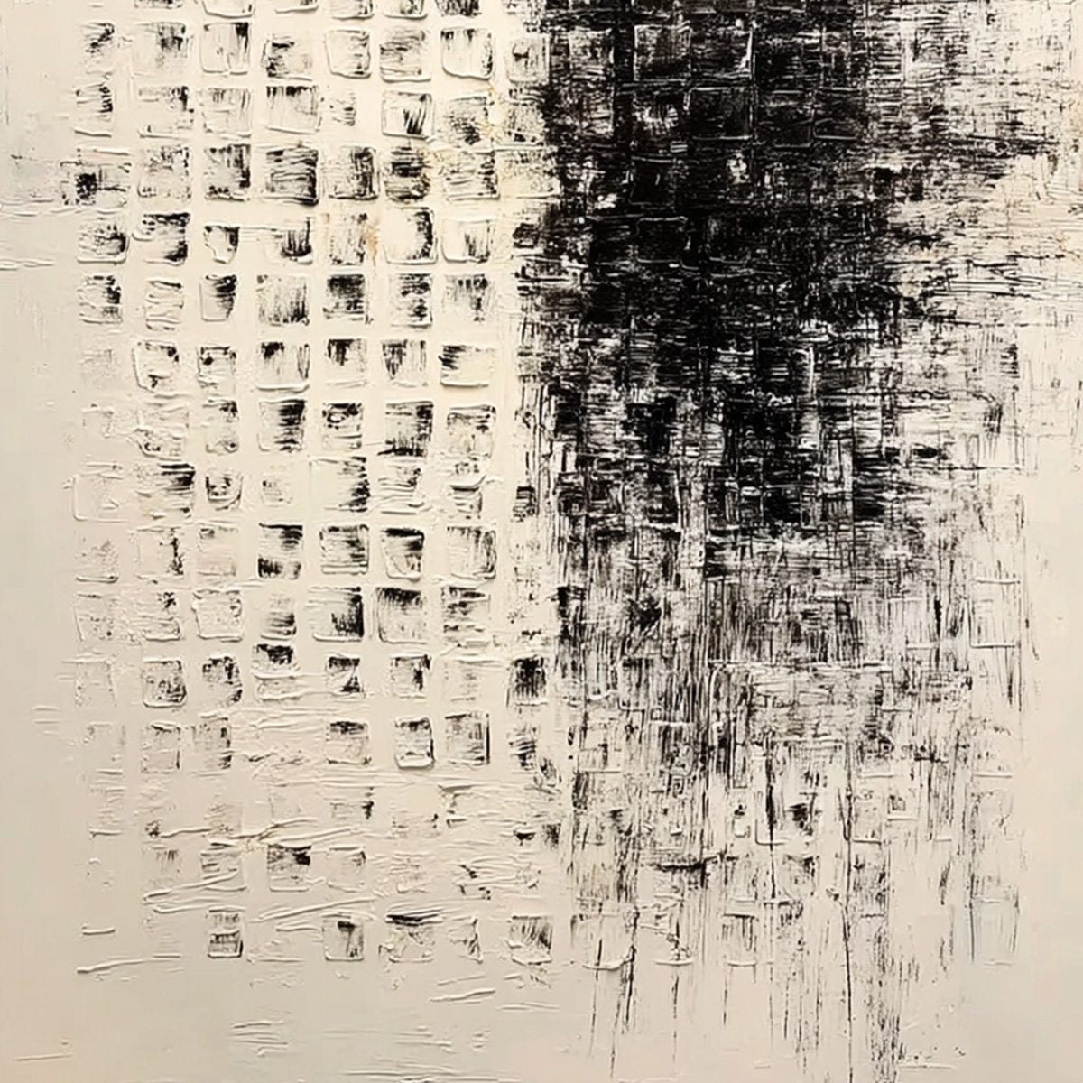 STATIC: Large Textured Black and White Minimalist Abstract Painting - Image 5