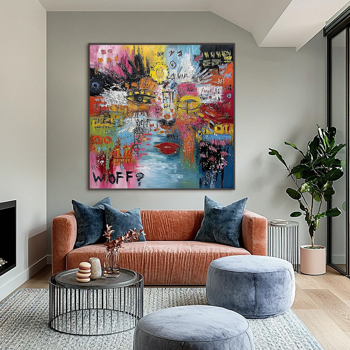 STATIC MIND: Colorful Abstract Impasto Portrait Wall Art - Image 6