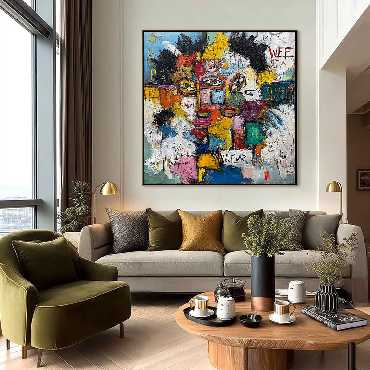 STATIC MIND: Large Colorful Abstract Portrait Oil Painting - Image 2