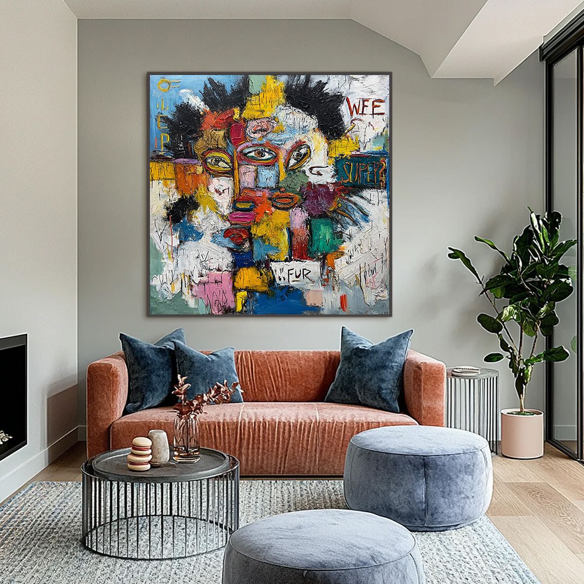 STATIC MIND: Large Colorful Abstract Portrait Oil Painting - Image 6