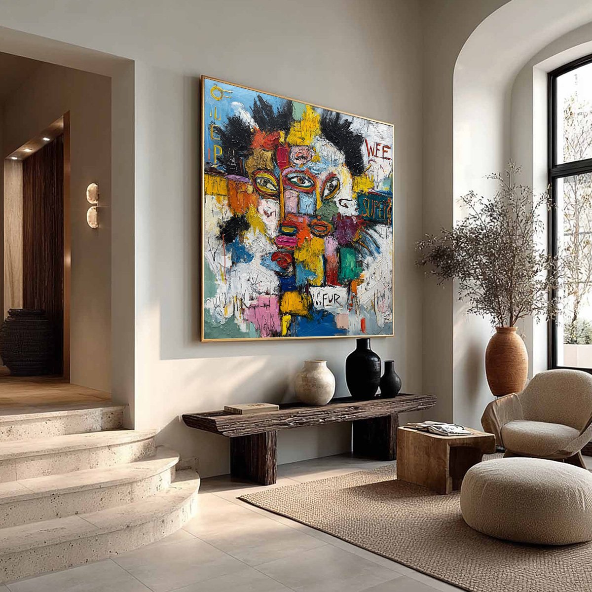 STATIC MIND: Large Colorful Abstract Portrait Oil Painting - Image 8