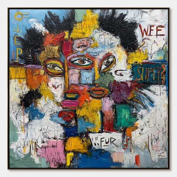 STATIC MIND: Large Colorful Abstract Portrait Oil Painting