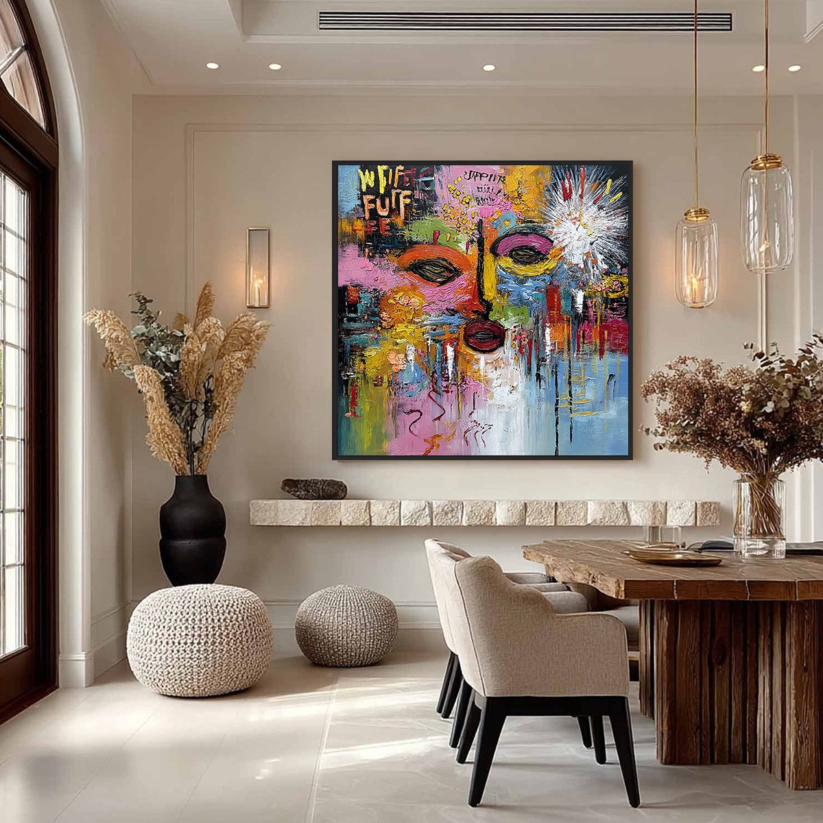 STATIC REVERIE: Colorful Abstract Face Impasto Palette Knife Painting - Image 4