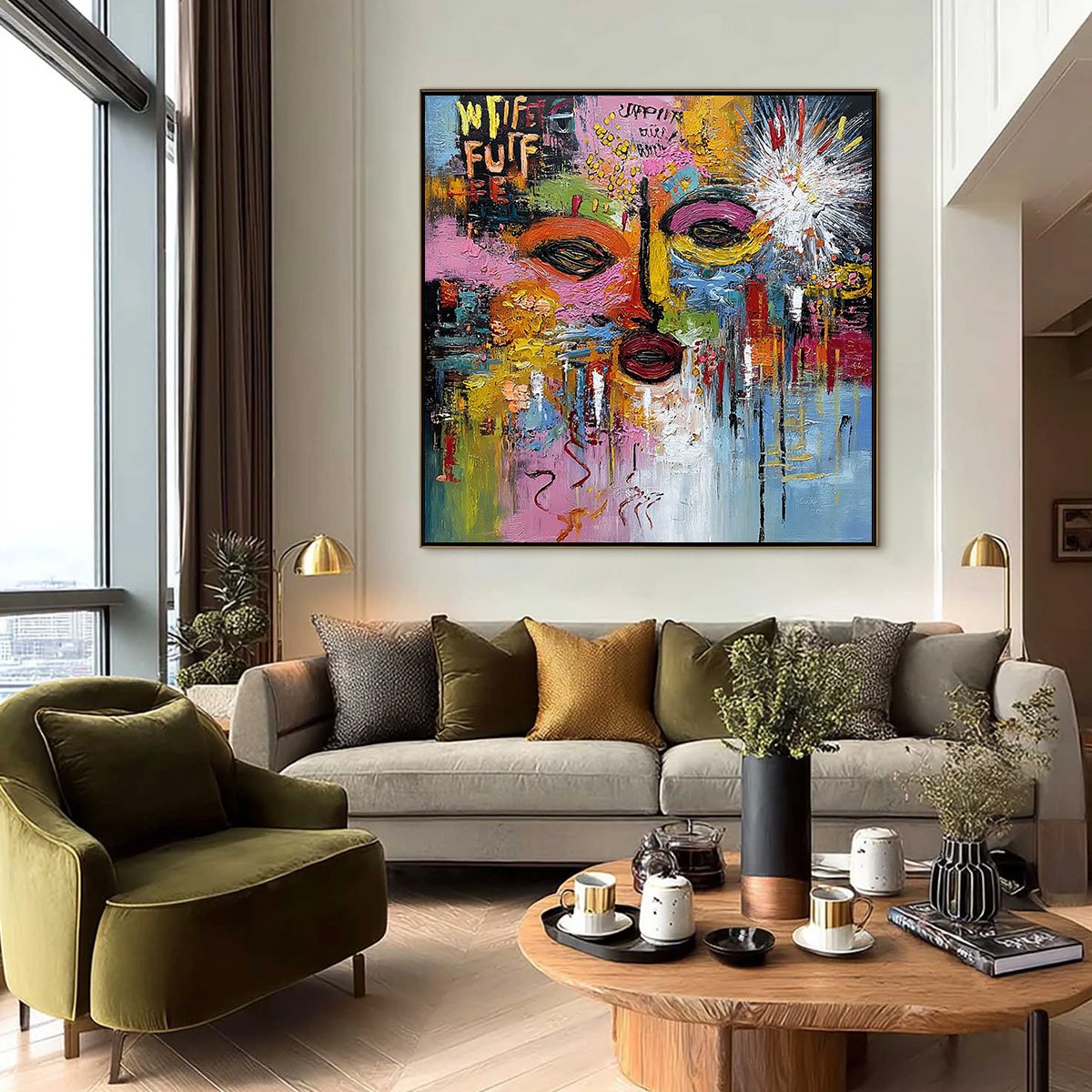 STATIC REVERIE: Colorful Abstract Face Impasto Palette Knife Painting - Image 2