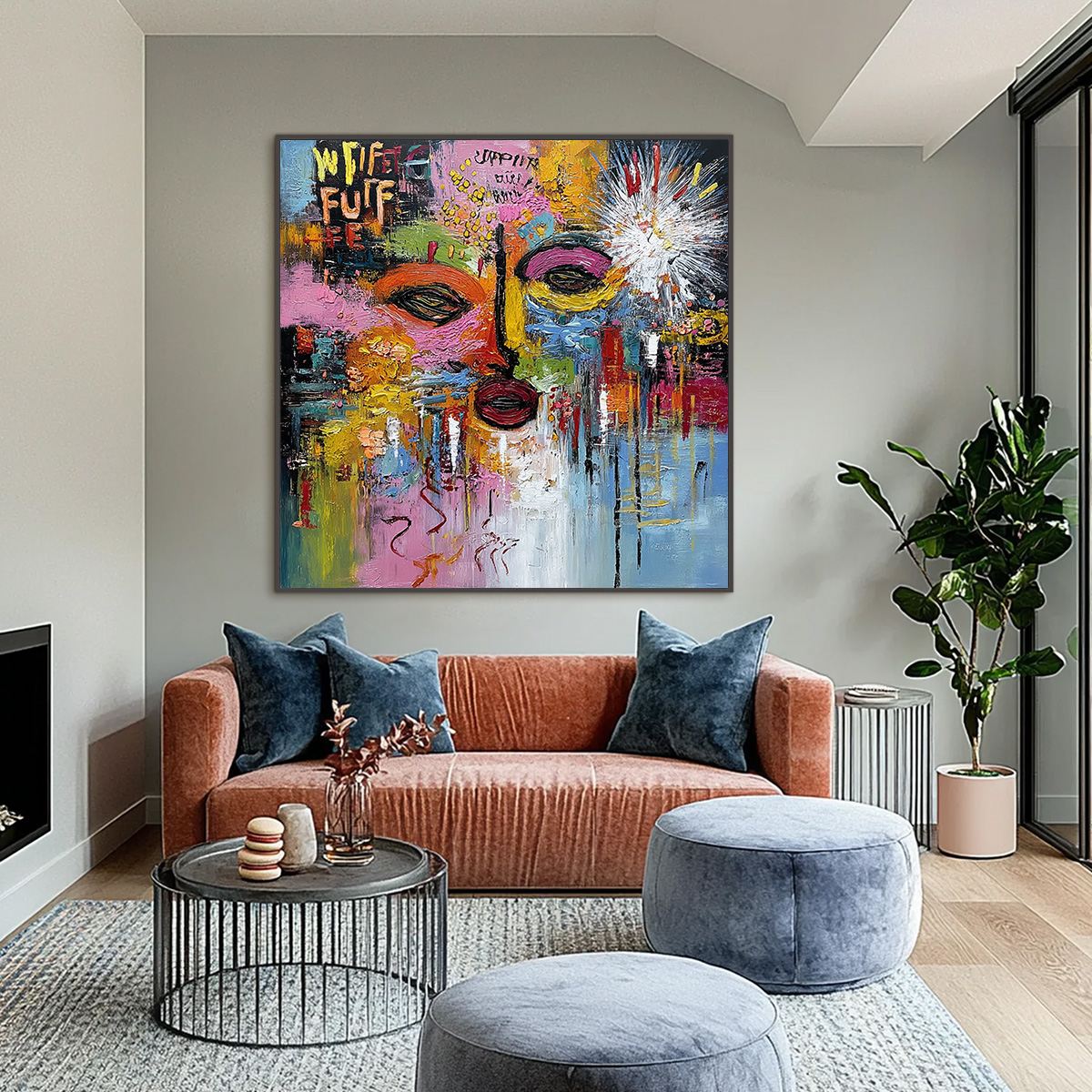 STATIC REVERIE: Colorful Abstract Face Impasto Palette Knife Painting - Image 6