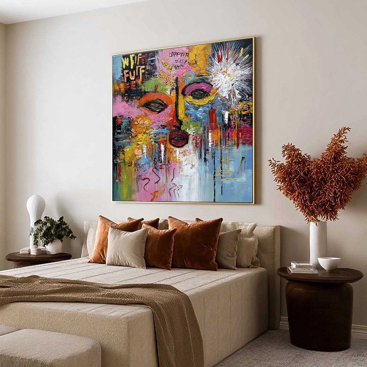 STATIC REVERIE: Colorful Abstract Face Impasto Palette Knife Painting - Image 7