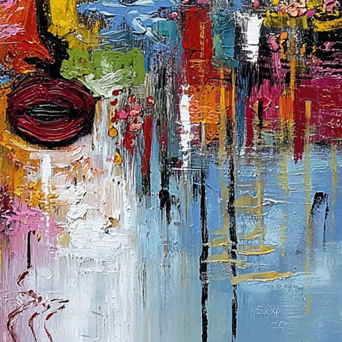 STATIC REVERIE: Colorful Abstract Face Impasto Palette Knife Painting - Image 5
