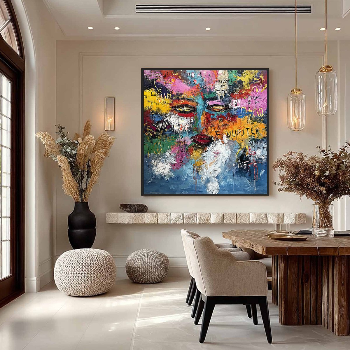 STATIC REVERIE: Colorful Abstract Graffiti Style Face Oil Painting - Image 4