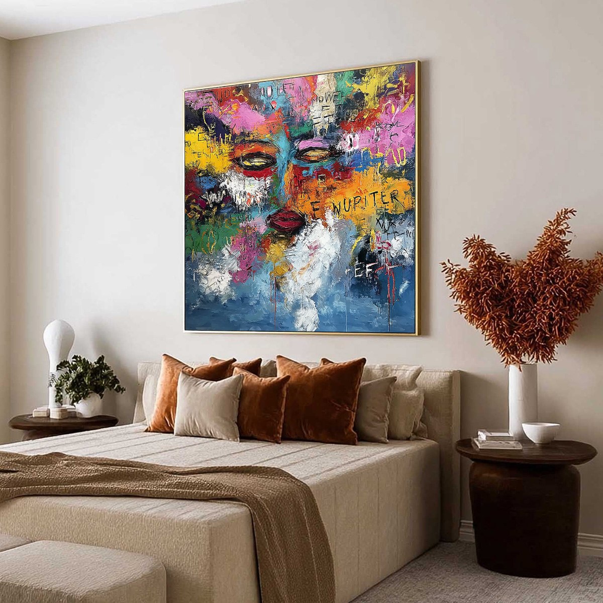 STATIC REVERIE: Colorful Abstract Graffiti Style Face Oil Painting - Image 7