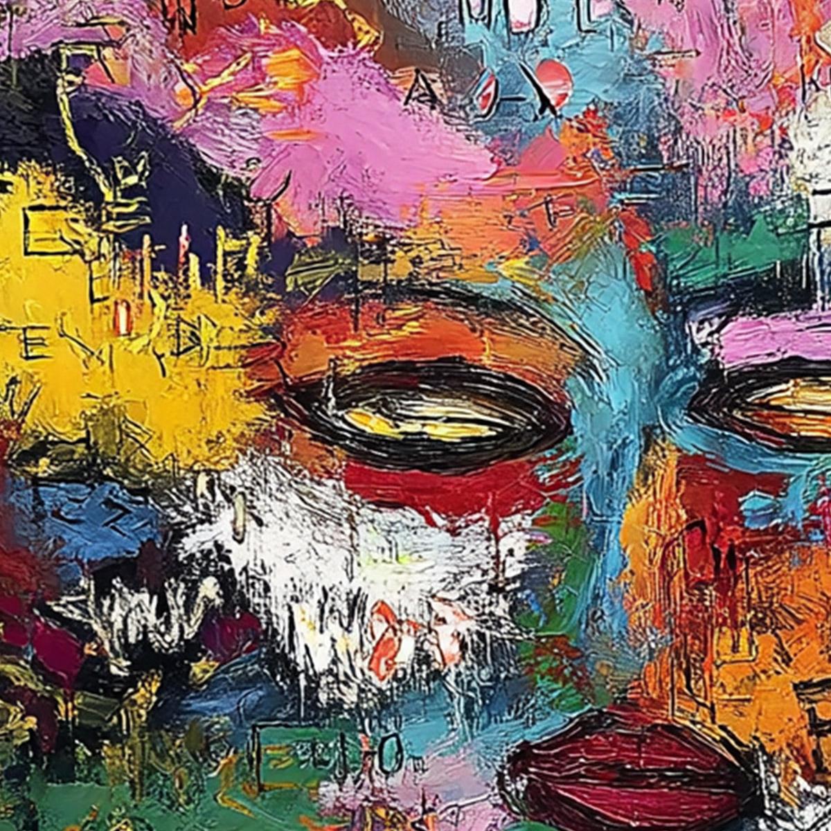 STATIC REVERIE: Colorful Abstract Graffiti Style Face Oil Painting - Image 3