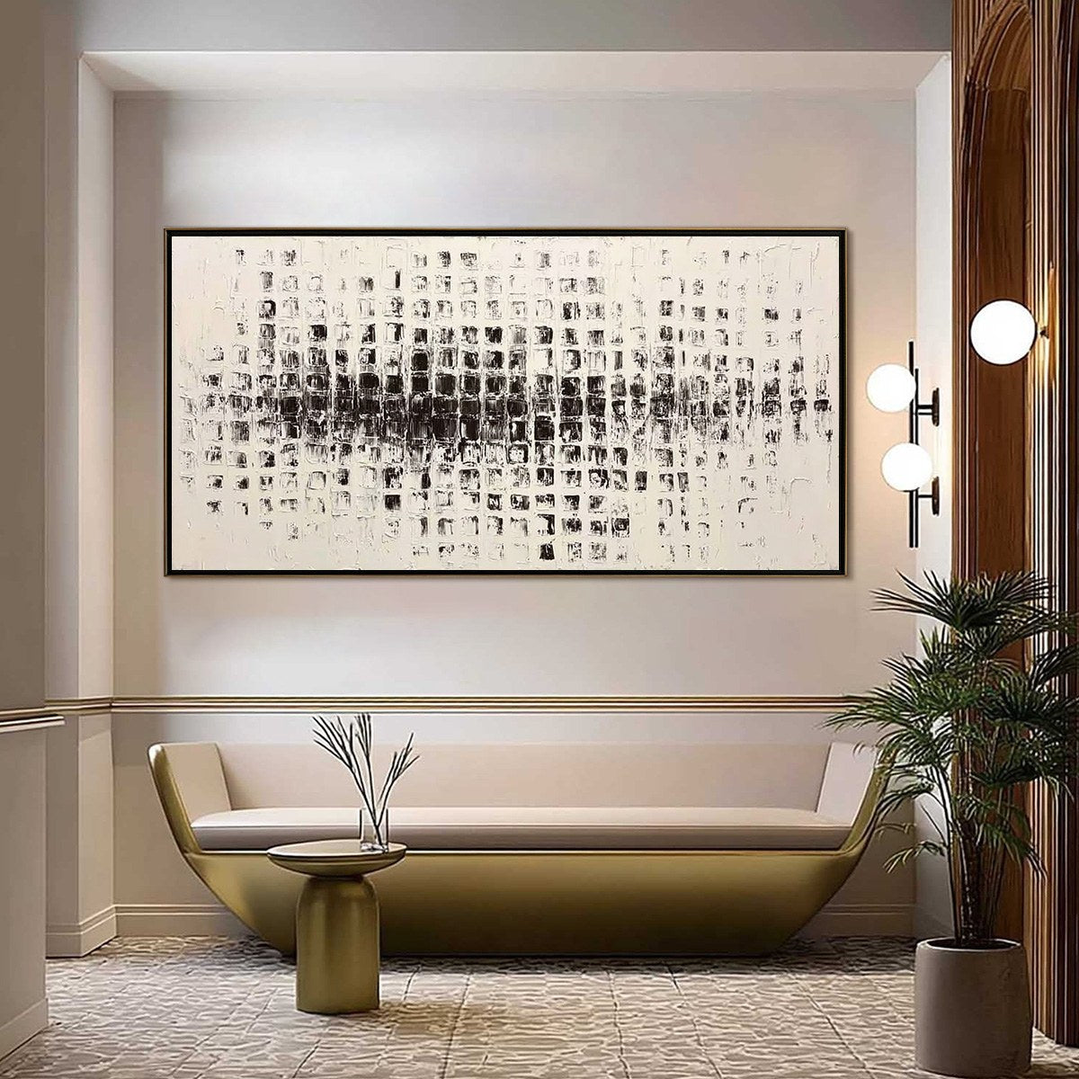 STATIC RHYTHM: Textured Black and White Minimalist Abstract Painting - Image 4