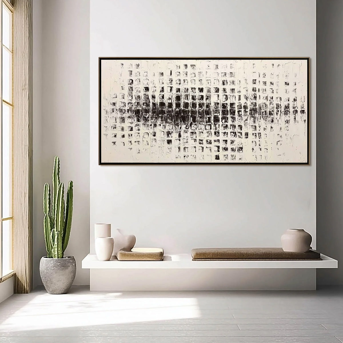 STATIC RHYTHM: Textured Black and White Minimalist Abstract Painting - Image 6