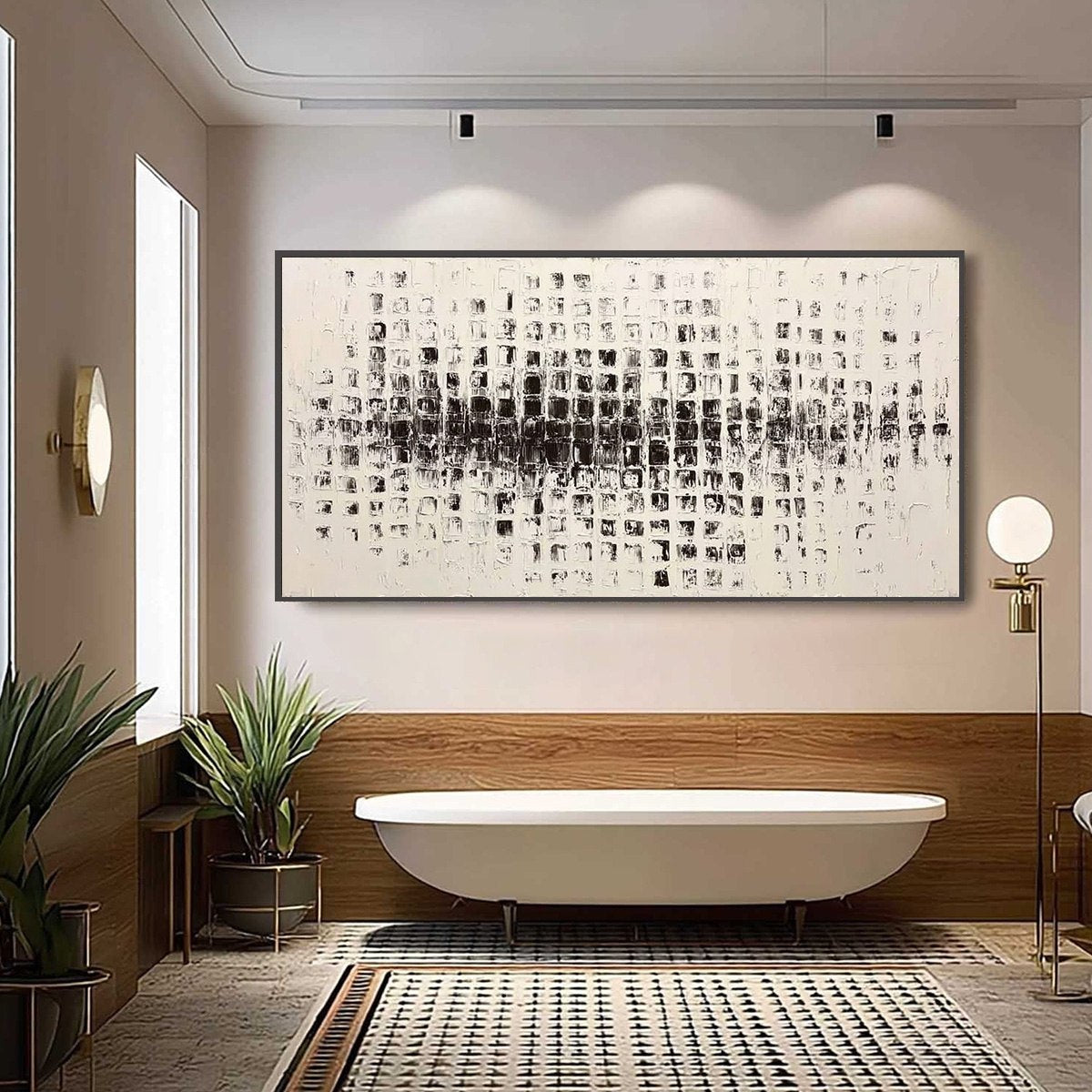 STATIC RHYTHM: Textured Black and White Minimalist Abstract Painting - Image 2