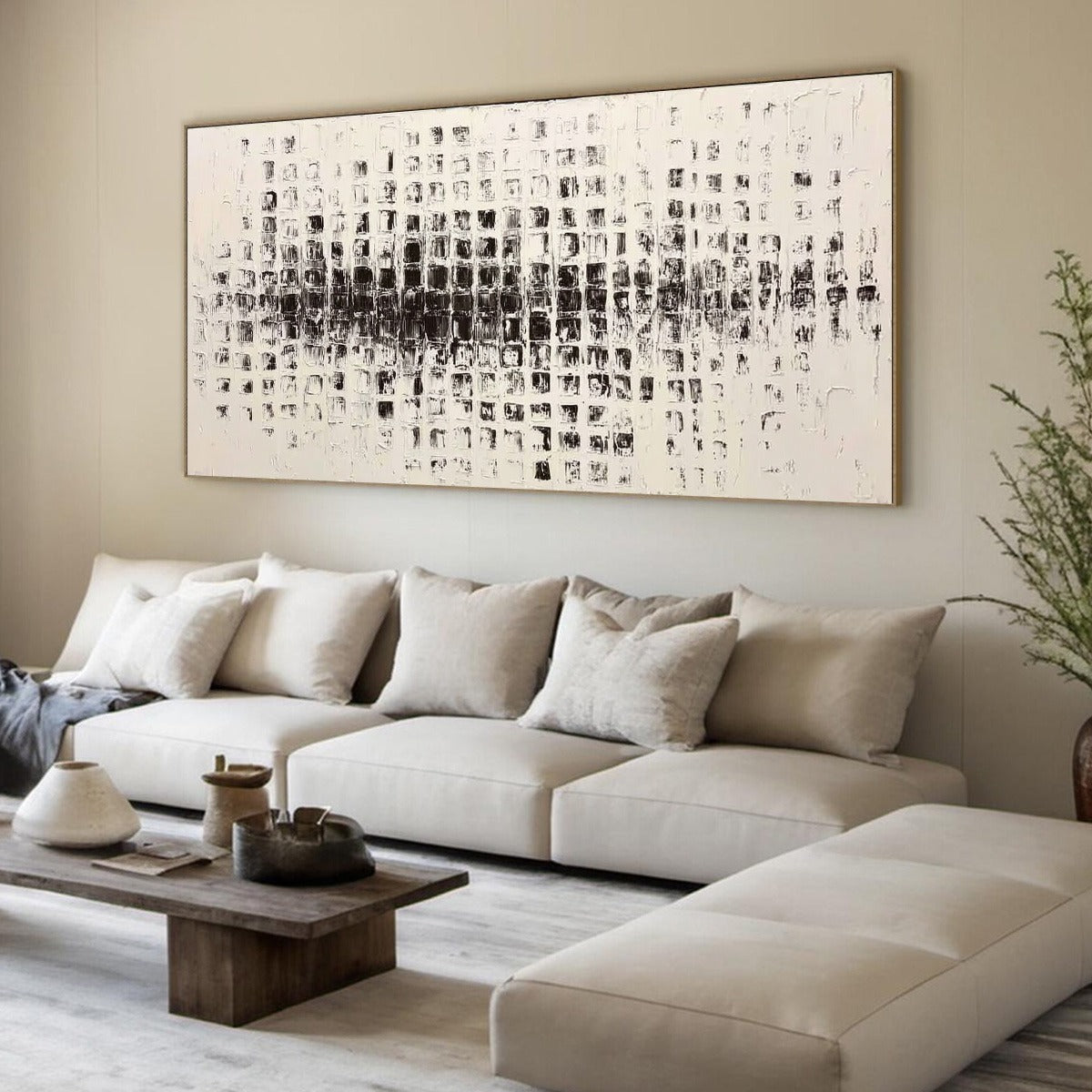 STATIC RHYTHM: Textured Black and White Minimalist Abstract Painting - Image 8