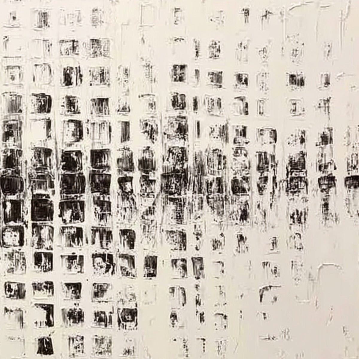 STATIC RHYTHM: Textured Black and White Minimalist Abstract Painting - Image 3