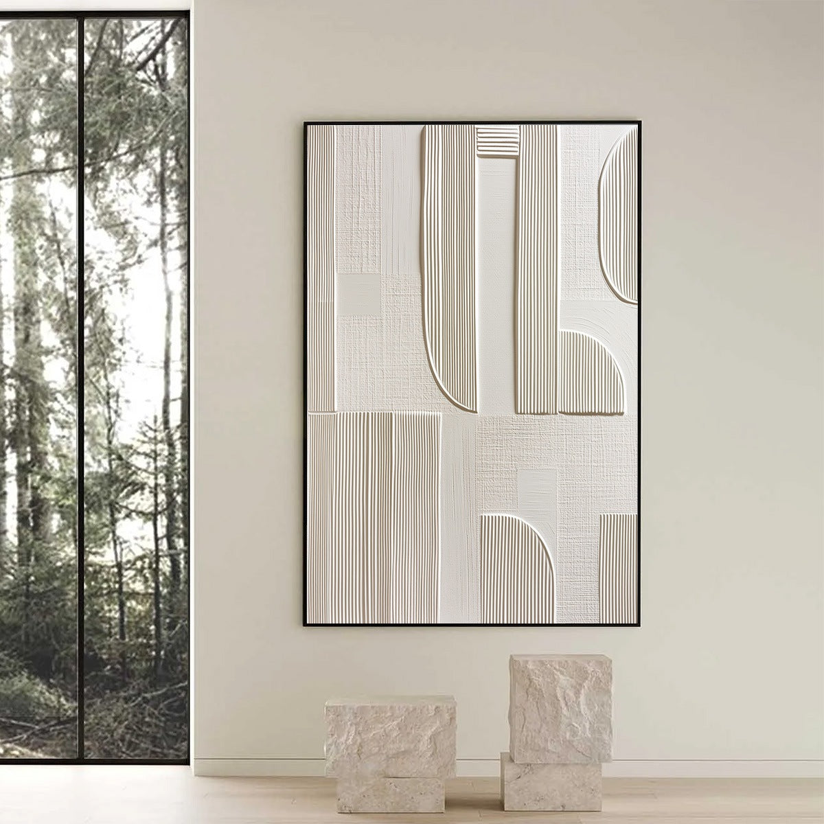 STATIC RHYTHM: Textured White Minimalist Abstract Wall Art - Image 6