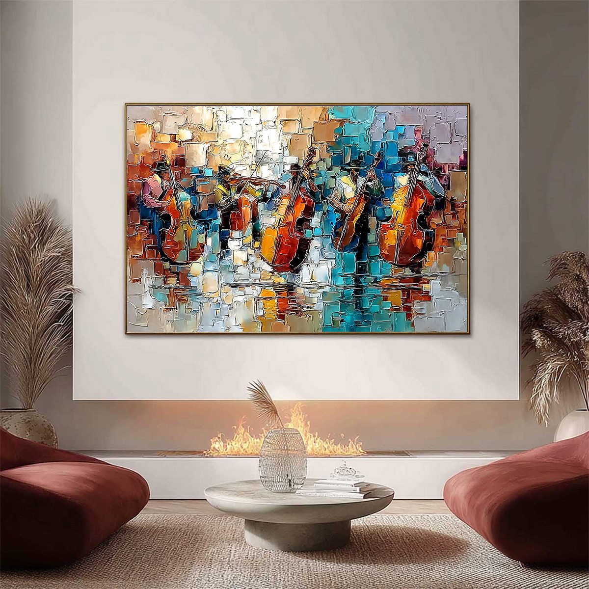 STREET SYMPHONY: Textured Impasto Painting of a Musical Quartet - Image 2