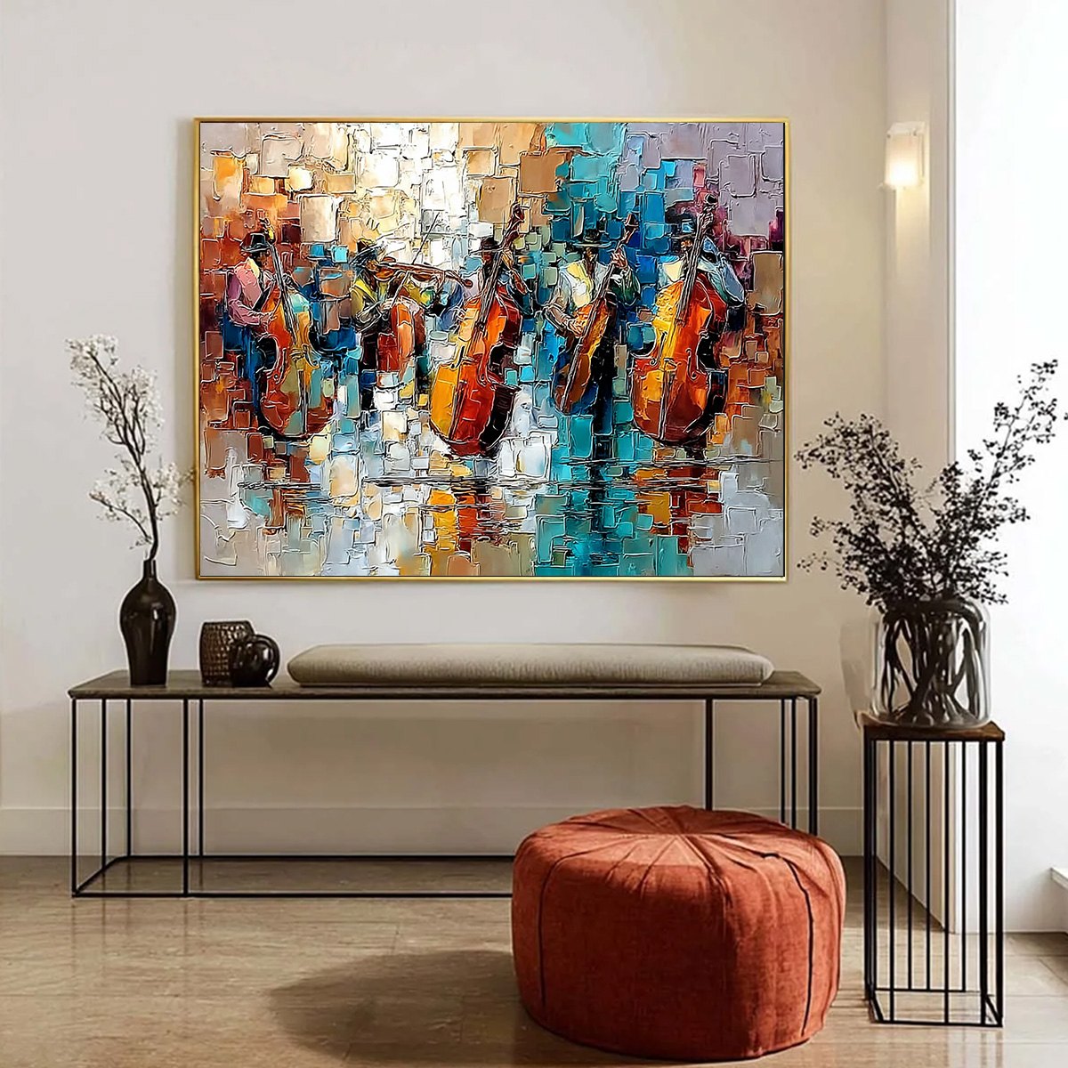 STREET SYMPHONY: Textured Impasto Painting of a Musical Quartet - Image 4