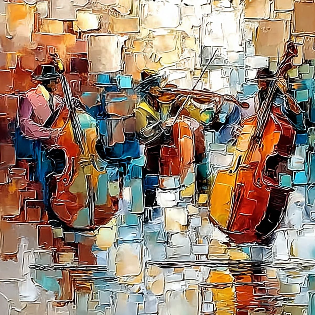 STREET SYMPHONY: Textured Impasto Painting of a Musical Quartet - Image 3