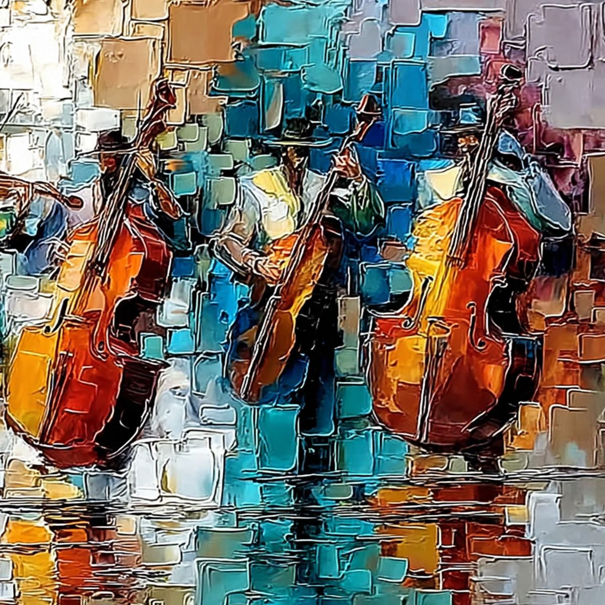 STREET SYMPHONY: Textured Impasto Painting of a Musical Quartet - Image 5