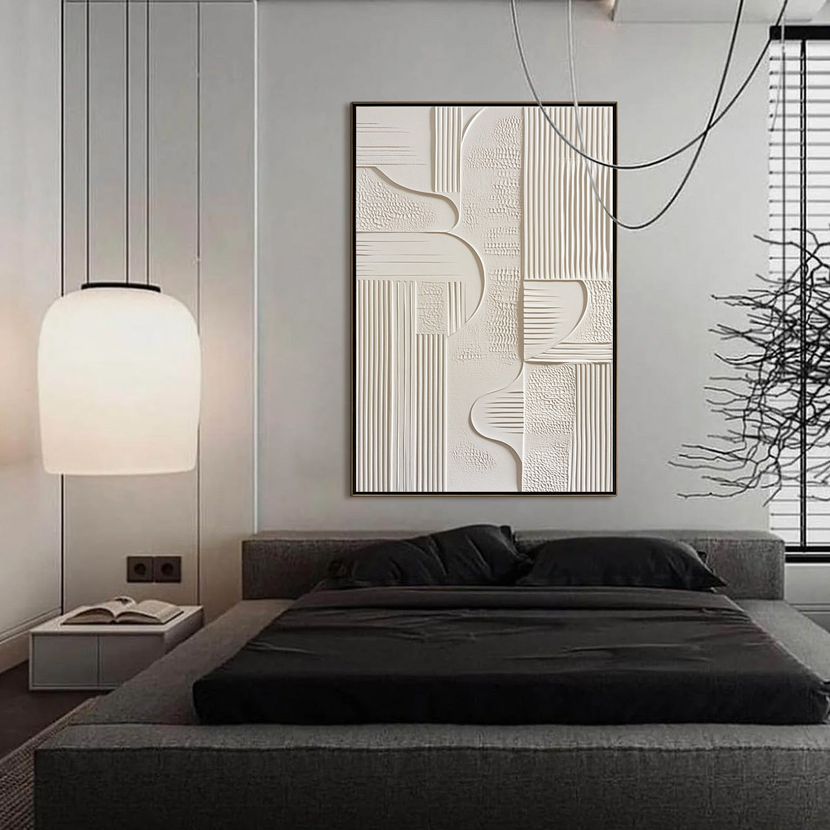 STRUCTURED CALM: Textured White Minimalist Abstract Wabi Sabi Wall Art - Image 4