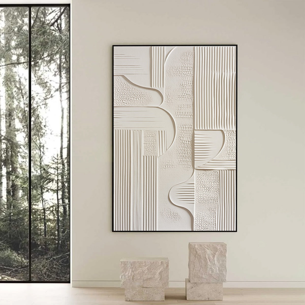 STRUCTURED CALM: Textured White Minimalist Abstract Wabi Sabi Wall Art - Image 6