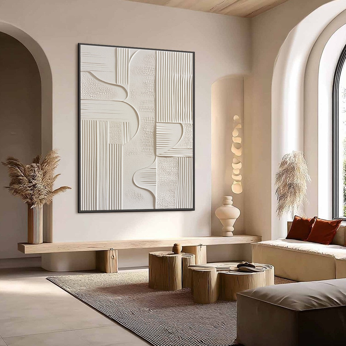 STRUCTURED CALM: Textured White Minimalist Abstract Wabi Sabi Wall Art - Image 7