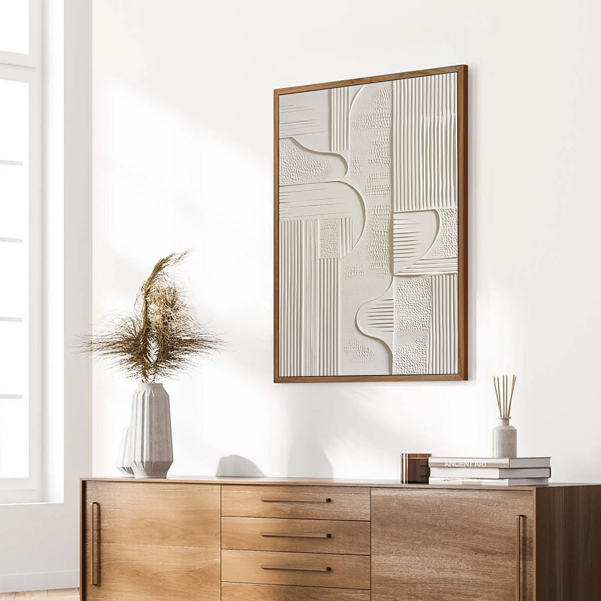 STRUCTURED CALM: Textured White Minimalist Abstract Wabi Sabi Wall Art - Image 8