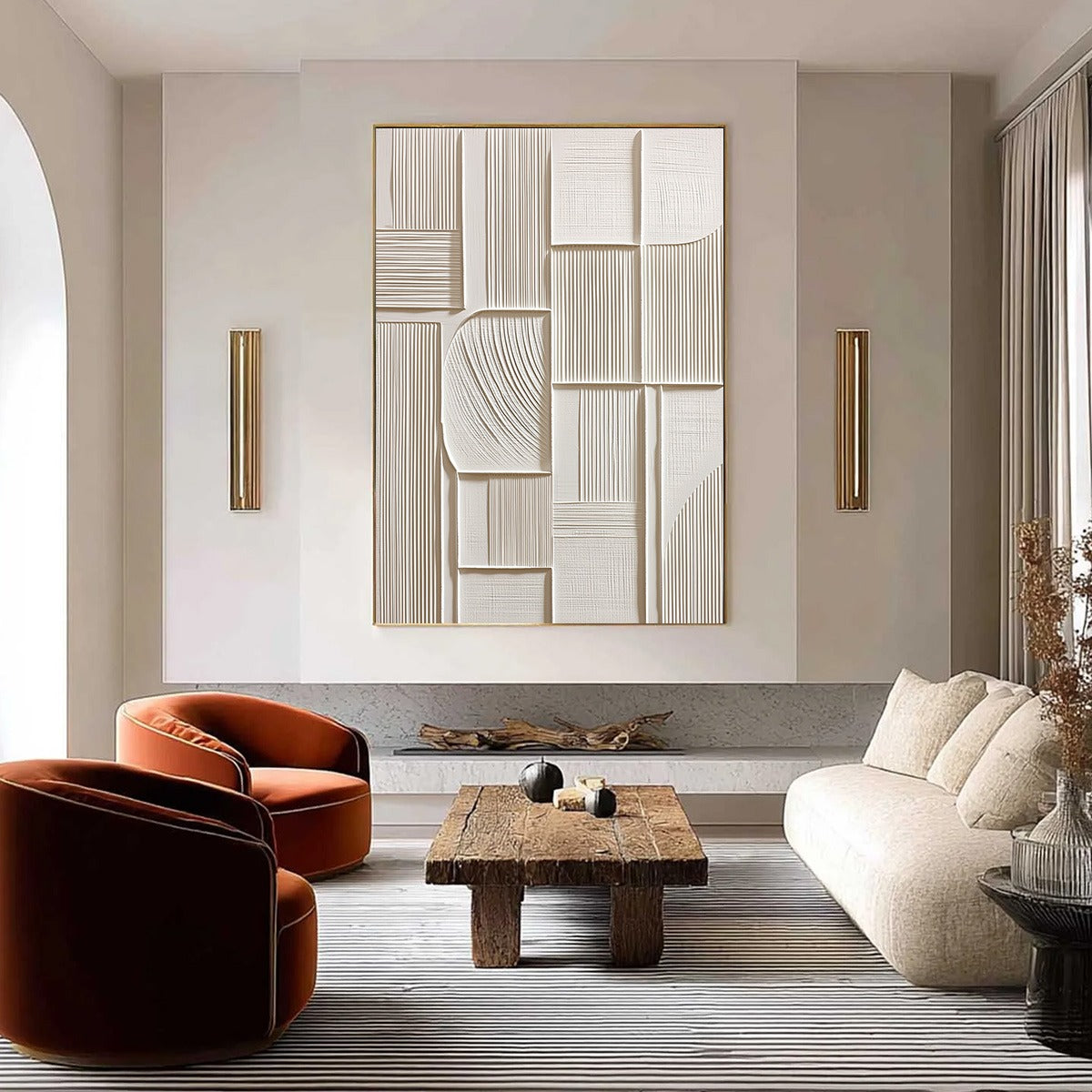 STRUCTURED CALM: Textured White Minimalist Abstract Wall Art - Image 2