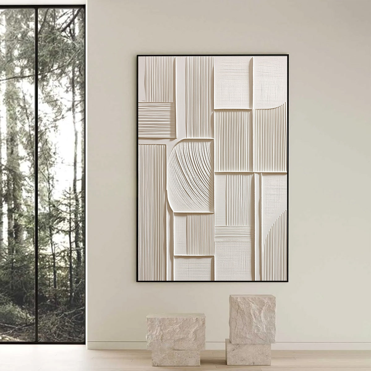 STRUCTURED CALM: Textured White Minimalist Abstract Wall Art - Image 6
