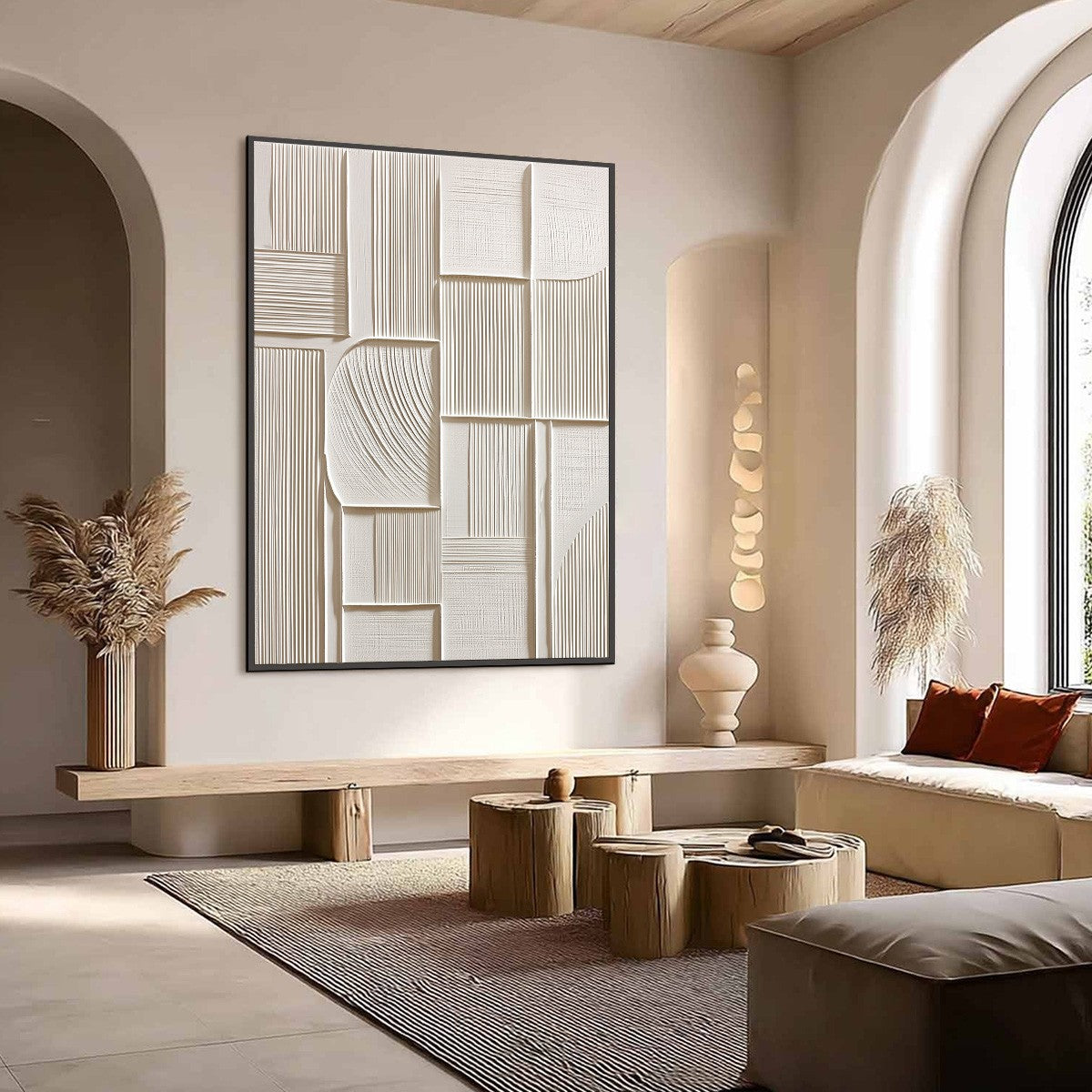 STRUCTURED CALM: Textured White Minimalist Abstract Wall Art - Image 7