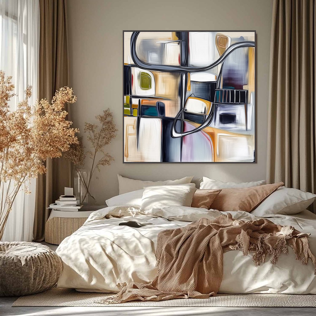 STRUCTURED CHAOS: Modern Square Abstract Painting with Architectural Lines - Image 6
