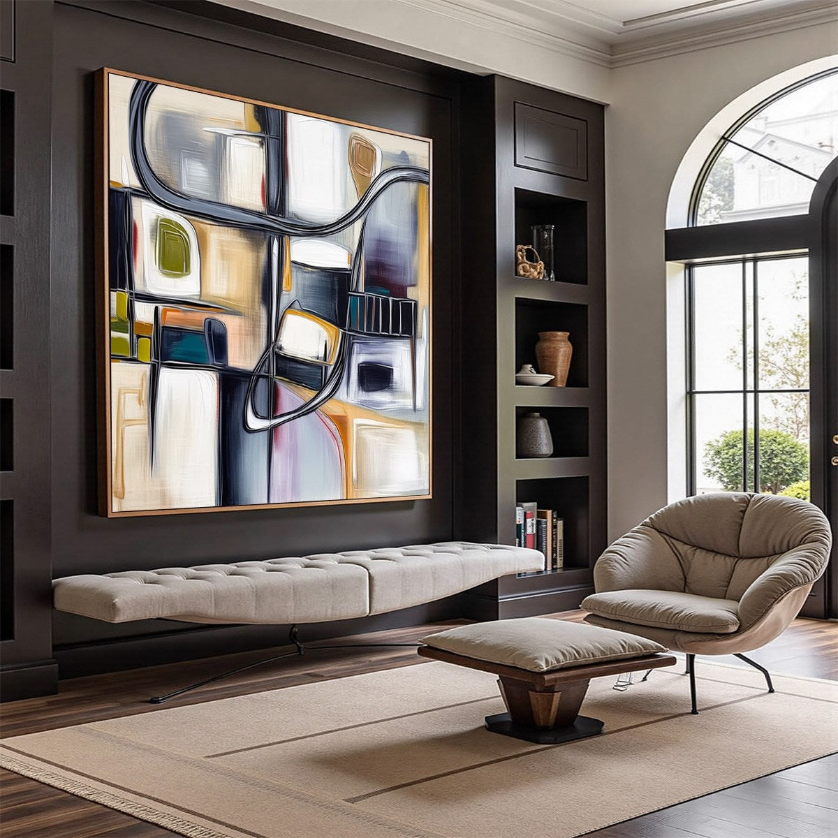 STRUCTURED CHAOS: Modern Square Abstract Painting with Architectural Lines - Image 7