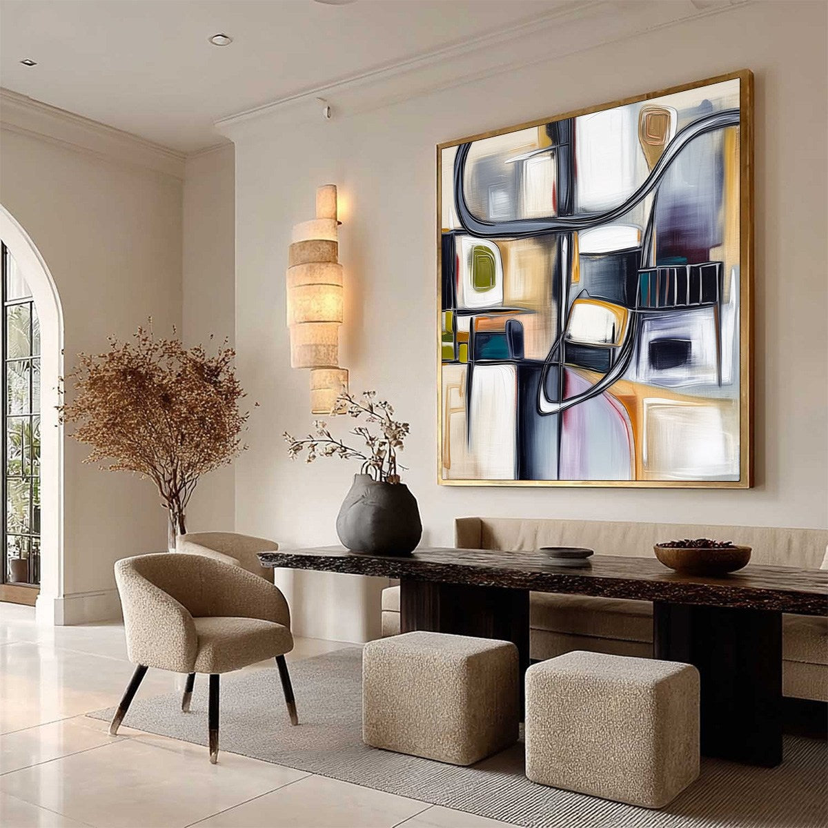 STRUCTURED CHAOS: Modern Square Abstract Painting with Architectural Lines - Image 8