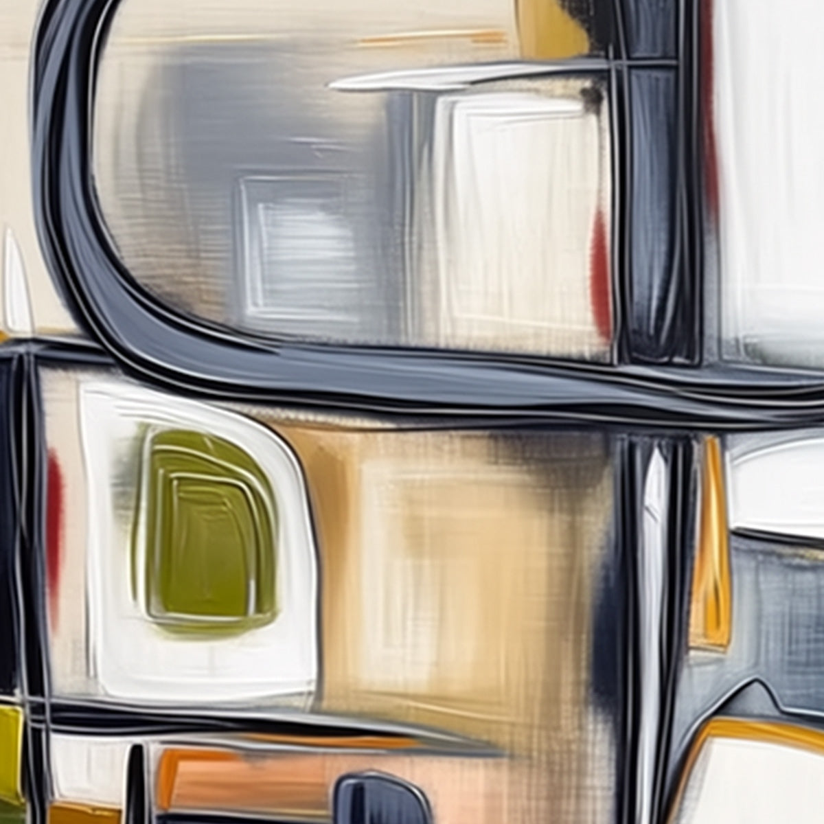 STRUCTURED CHAOS: Modern Square Abstract Painting with Architectural Lines - Image 5