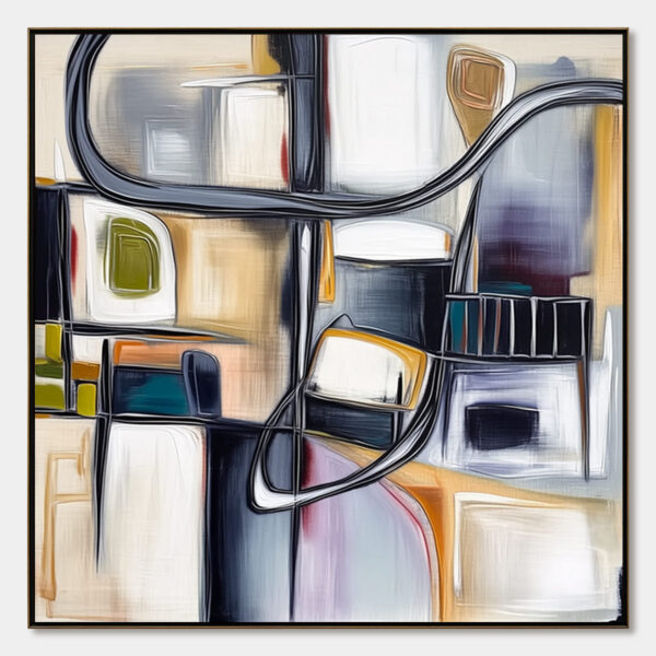 STRUCTURED CHAOS: Modern Square Abstract Painting with Architectural Lines