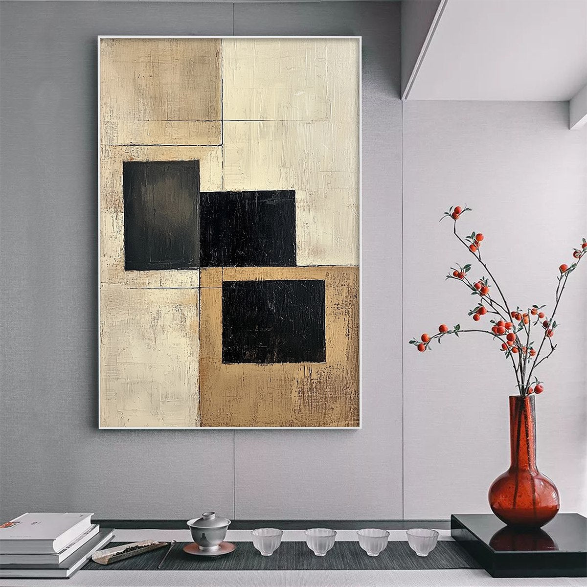 STRUCTURED BALANCE: Minimalist Abstract Oil Painting - Image 2