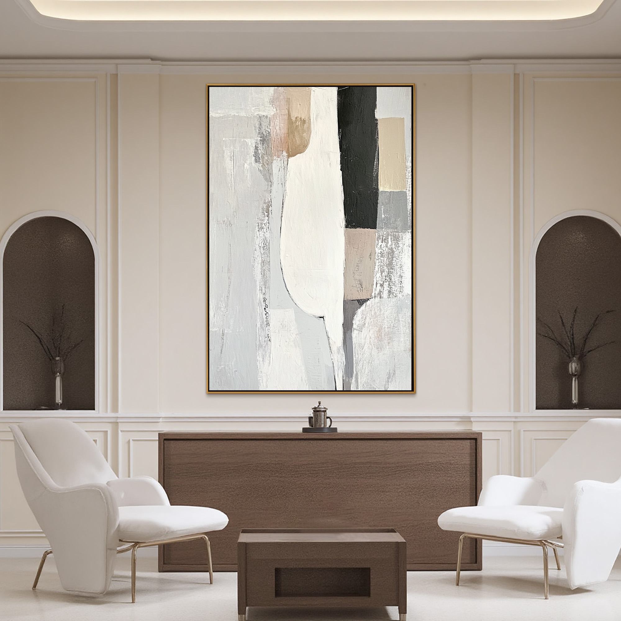 STRUCTURED CALM: Textured Minimalist Abstract Oil Painting - Image 2